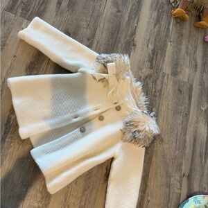 Edgehill Collection Cream knit Coat with Faux Fur 2-3T